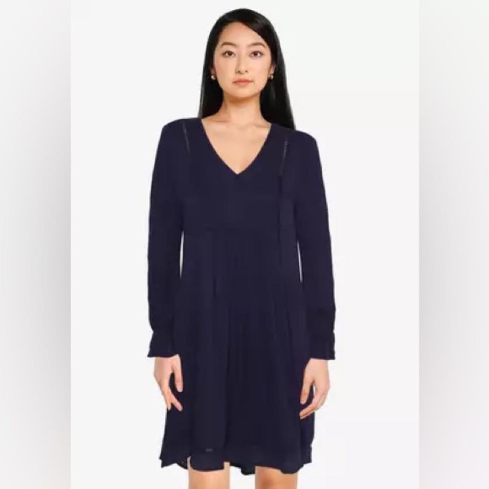 Navy Blue V-Neck Lace Trim Dress- NWOT - XS